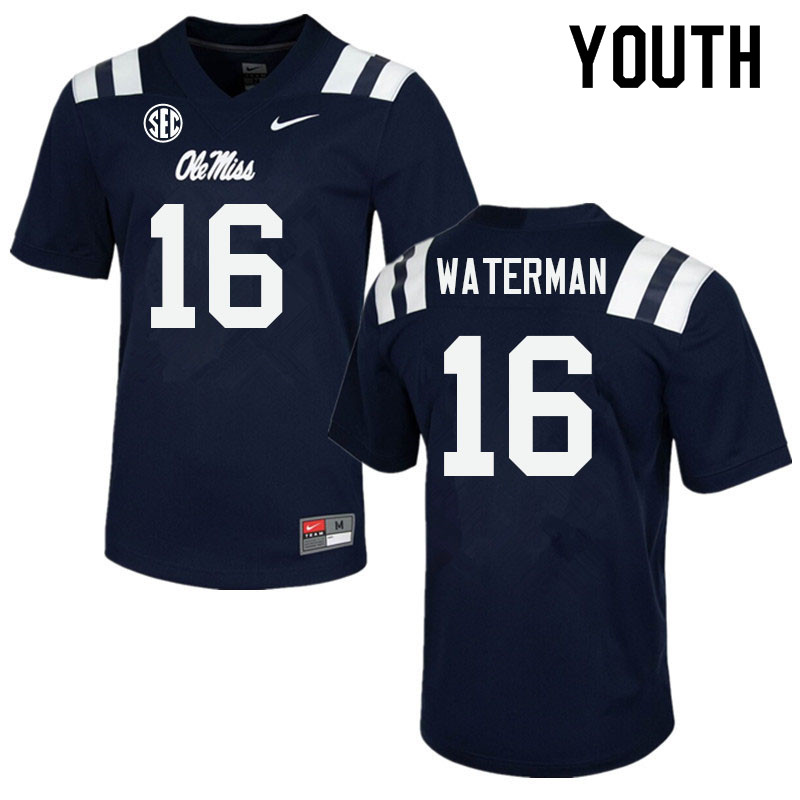 Youth #16 Braden Waterman Ole Miss Rebels College Football Jerseys Sale-Navy - Click Image to Close